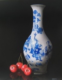 Vase bleu et cerises  - 92 x 73 - Peintures Vendues II